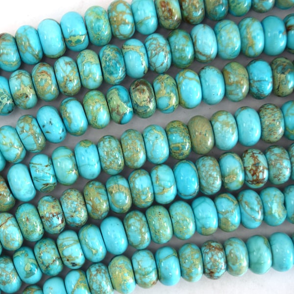 Turquoise Blue Sea Sediment Jasper Rondelle Beads 15.5" Strand 4mm 6mm 8mm 10mm