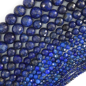 Faceted Blue Lapis Lazuli Round Beads 15" Strand 2mm 3mm 4mm 6mm 8mm 10mm