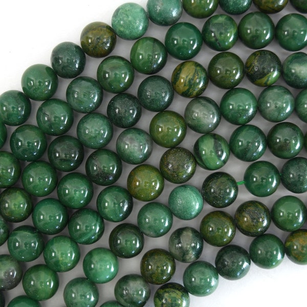 Perles rondes en jade africain vert naturel 15,5 po. fil 4 mm 6 mm 8 mm 10 mm S3