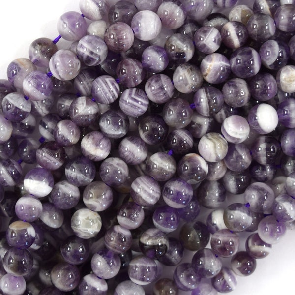 Natural Purple Dog Tooth Chevron Amethyst Round Beads 15.5" 6mm 8mm 10mm S1