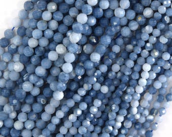Natural Micro Faceted Blue Opal Round Beads Gemstone 15.5" Strand 3mm 4mm