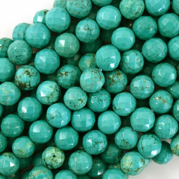 Faceted Green Turquoise Round Beads 15.5" Strand 2mm 3mm 4mm 6mm 8mm 10mm