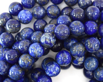 10mm natural blue lapis lazuli round beads 15" strand