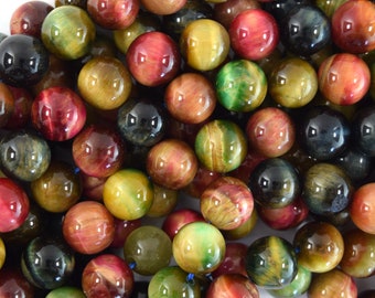 Rainbow Multicolor Tiger Eye Round Beads 15" Strand 4mm 6mm 8mm 10mm 12mm S2