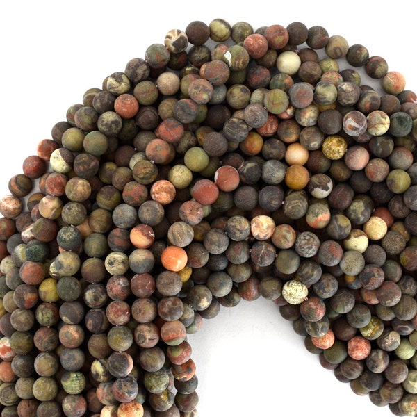 Natural Matte Australian Flower Agate Round Beads 15.5" Strand 6mm 8mm 10mm 12mm