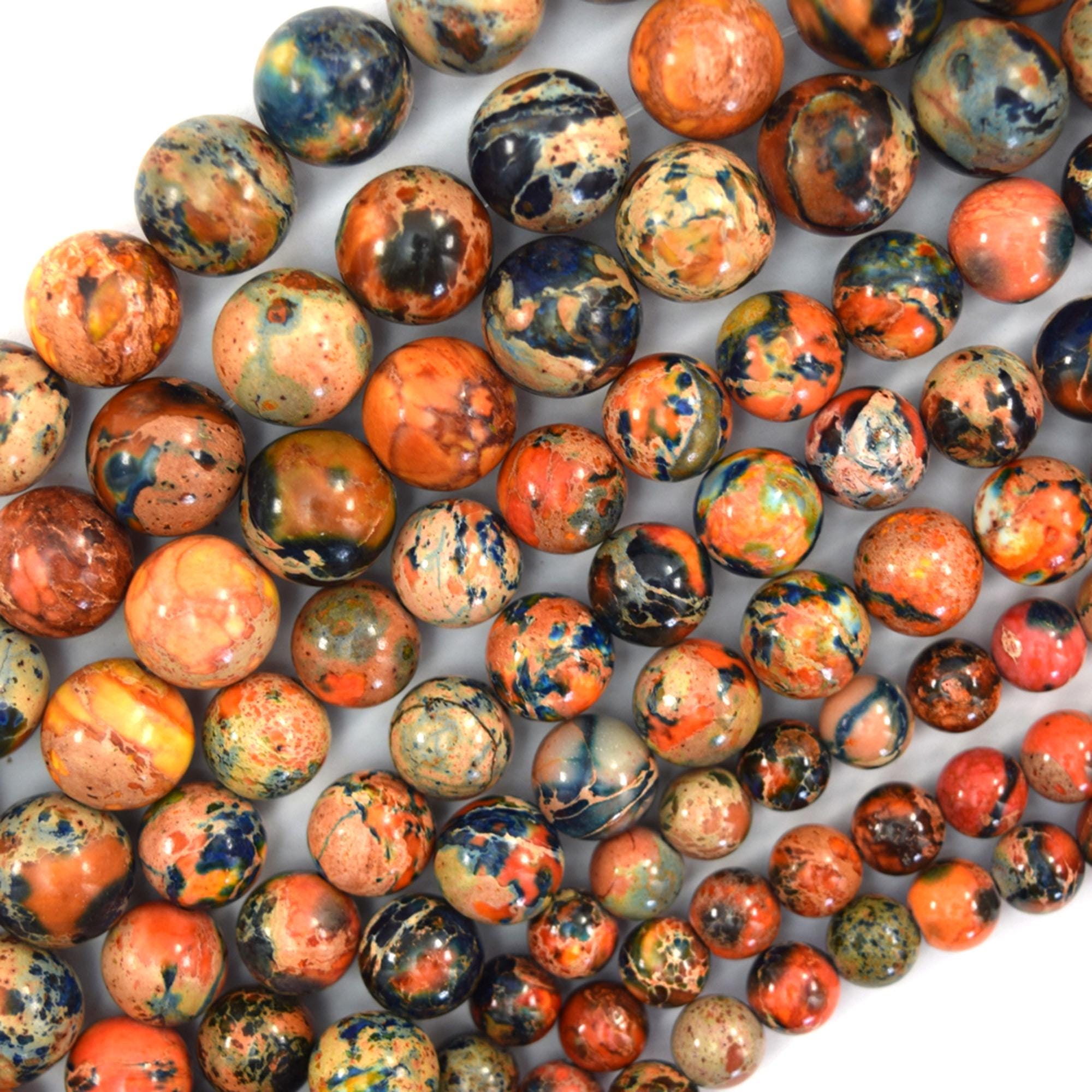 Galaxy Blue Orange Sea Sediment Imperial Jasper Round Beads 15