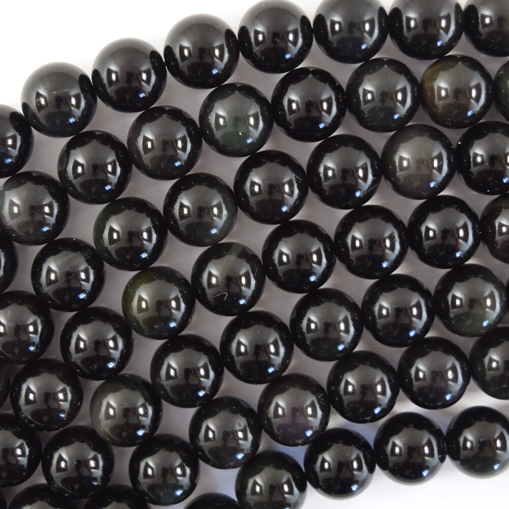 thumbnail image 2 of Natural Rainbow Black Obsidian Gemstone Round Loose Beads – 4mm To 16mm, 1mm Hole, Spacer Beads 2 of 5