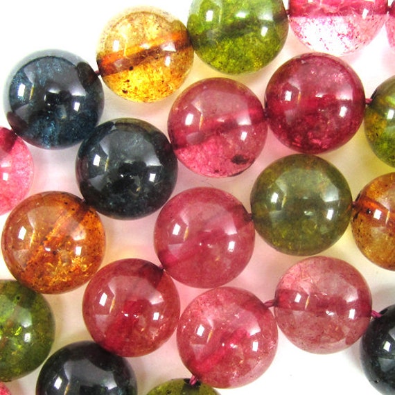Red Watermelon Tourmaline Crystal Quartz Faceted Round Beads Free Shipping 15" 