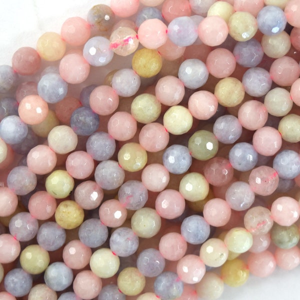 Natural Faceted Morganite Round Beads Gemstone 15.5" Strand Beryl 3mm 4mm