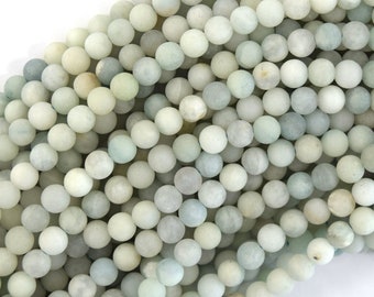 Natural Matte Light Blue Aquamarine round Beads 15.5"Strand S2 6mm 8mm 10mm 12mm