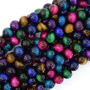 AA Rainbow Multicolor Tiger Eye Round Beads 15.5&quot; 4mm 6mm 8mm 10mm 12mm S1