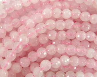 6mm faceted pink rose quartz round beads 15" strand 34675