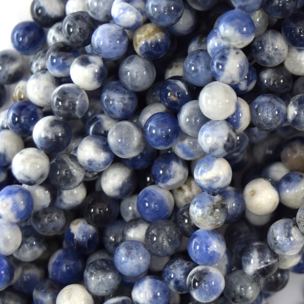 Natural White Blue Sodalite Round Beads Gemstone 15"Strand 4mm 6mm 8mm 10mm 12mm