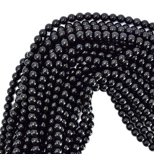 Perles rondes en tourmaline noire naturelle AA 15,5 po. fil 4 mm 6 mm 8 mm 10 mm 12 mm image 2