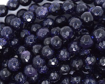 Blue Goldstone Oval 7 Bead Strand