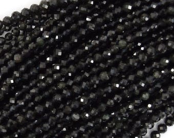 Natural Faceted Black Obsidian Round Beads 15&quot; Strand 3mm 4mm 6mm 8mm 10mm 12mm