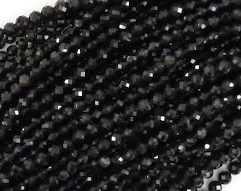 Natural Faceted Black Obsidian Round Beads 15" Strand 3mm 4mm 6mm 8mm 10mm