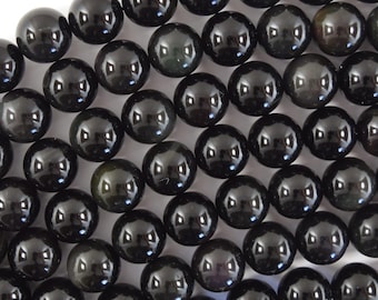 Natural Rainbow Black Obsidian Round Beads 15" Strand 3mm 4mm 6mm 8mm 10mm 12mm