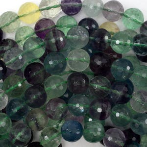 Natural Faceted Rainbow Fluorite Round Beads Gemstone 15" Strand 6mm 8mm 10mm