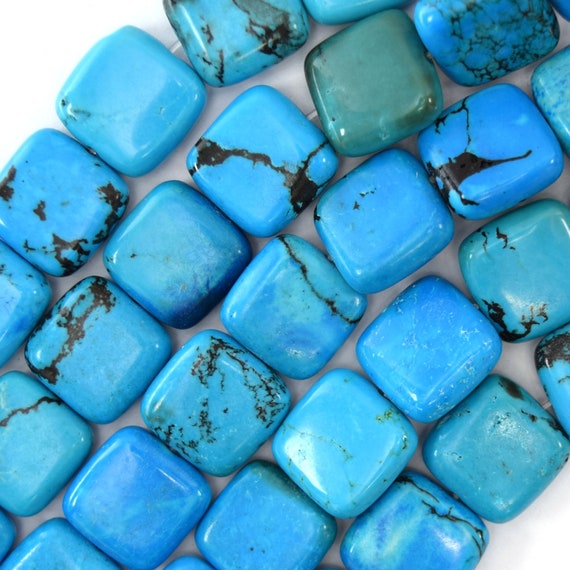 14mm blue turquoise flat square beads 16 strand 15855 | Etsy