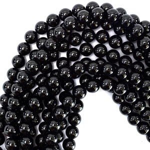 Perles rondes en tourmaline noire naturelle AA 15,5 po. fil 4 mm 6 mm 8 mm 10 mm 12 mm image 1
