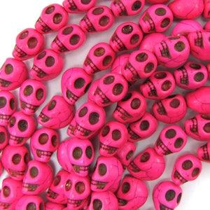10x13mm magenta turquoise carved skull beads 15.5&quot; strand 31674