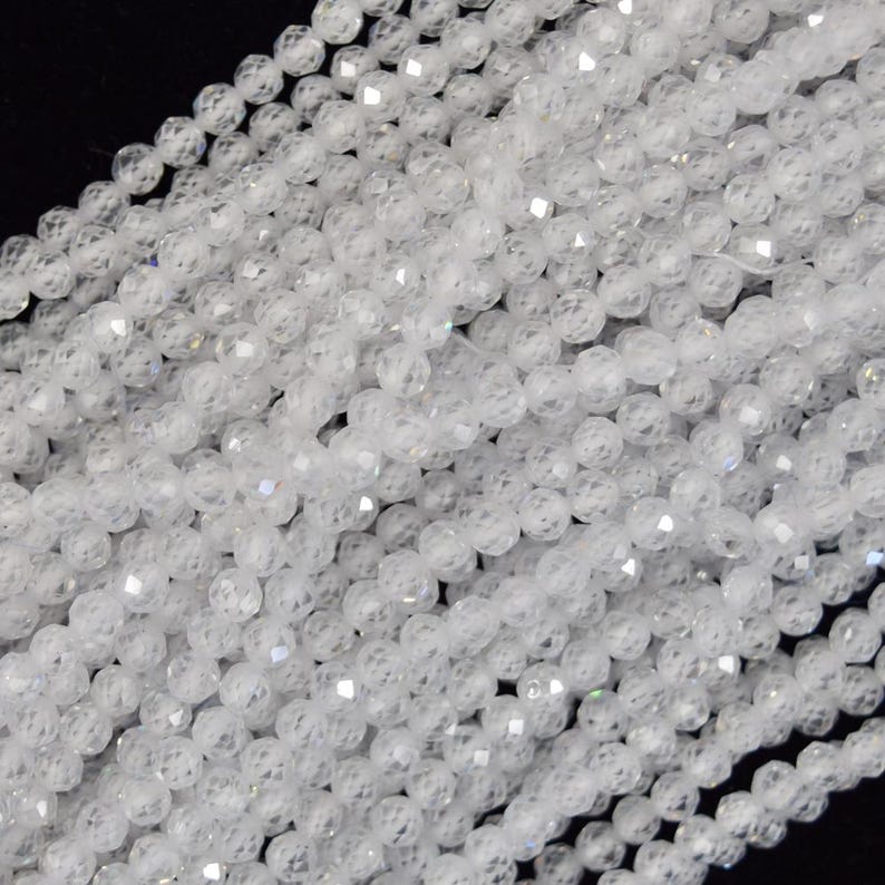 Faceted Clear White CZ Cubic Zirconia Round Beads 14" Strand 3mm 4mm 4mm