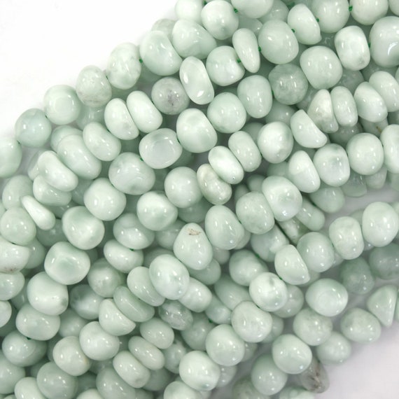 8mm 9mm Natural Green Angelite Pebble Nugget Beads Strand