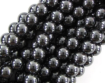 Natural Black Hematite Round Beads 15" Strand 2mm 3mm 4mm 6mm 8mm 10mm 12mm