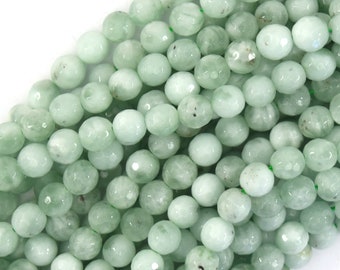 Natural Faceted Green Angelite Round Beads 15.5" Strand 4mm 6mm 8mm 10mm 12mm