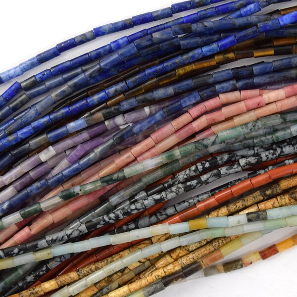 Gem-inside 15pc Assorted Natural Gemstone Tube Beads - 4x13mm Loose For Jewelry Making