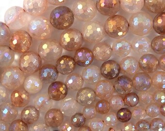 Mystic Titanium Faceted Pink Healer Quartz Round Beads 15" Strand 6mm 8mm 10mm