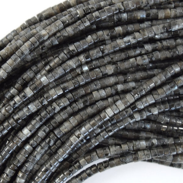 4mm natural gray labradorite larvikite heishi disc beads 15.5" strand 2x4mm