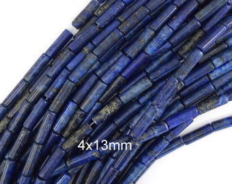 4x13mm blue lapis lazuli tube beads 15.5" strand 13mm S2