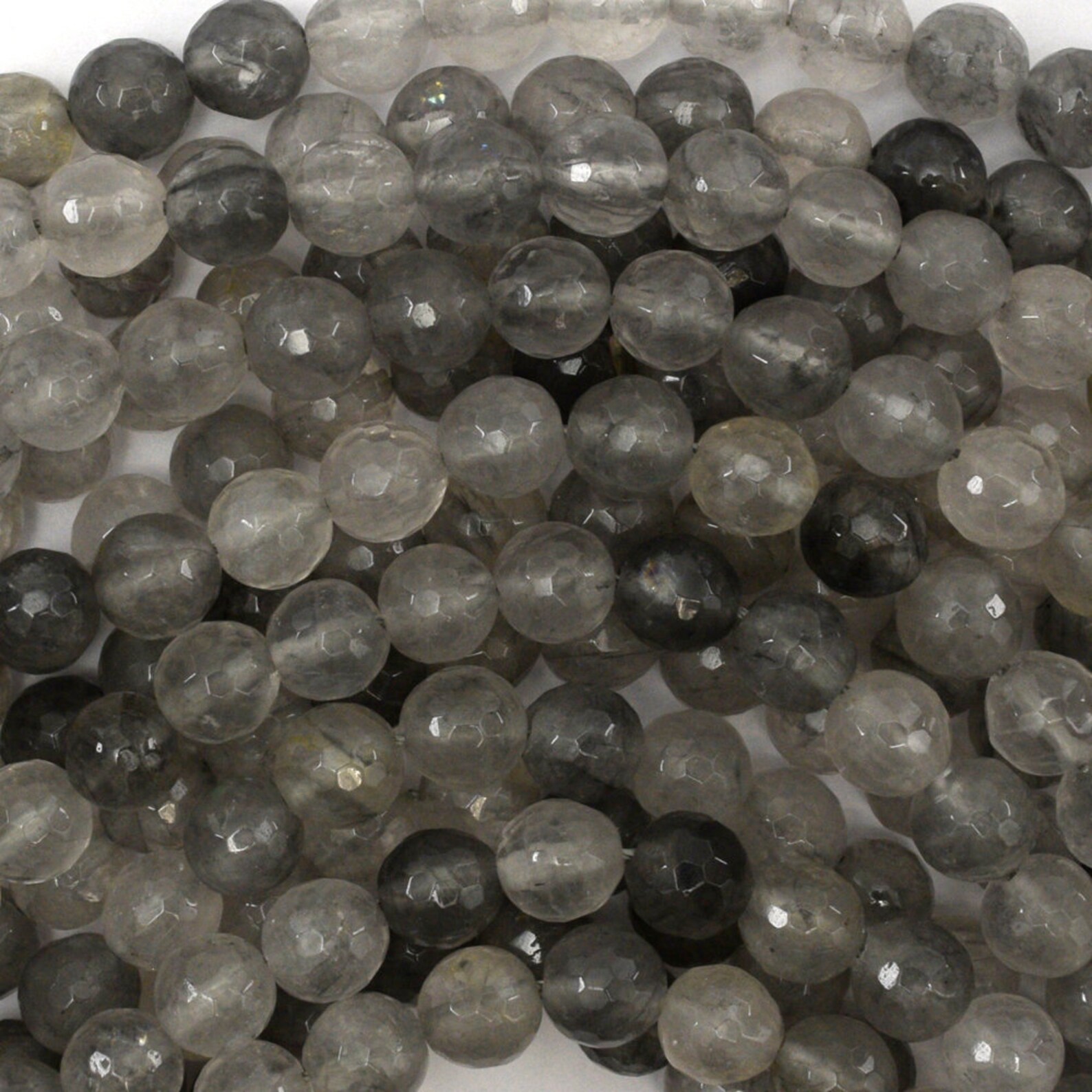 Natural Faceted Cloudy Gray Quartz Round Beads Gemstone Etsy