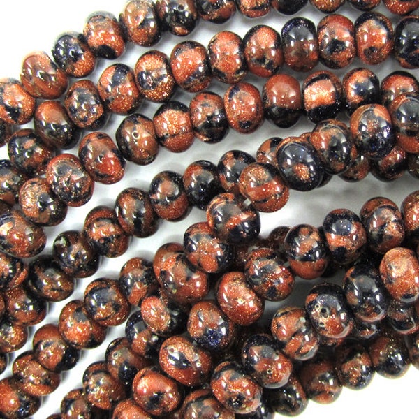 6mm snowflake blue goldstone rondelle beads 15.5" strand 37910