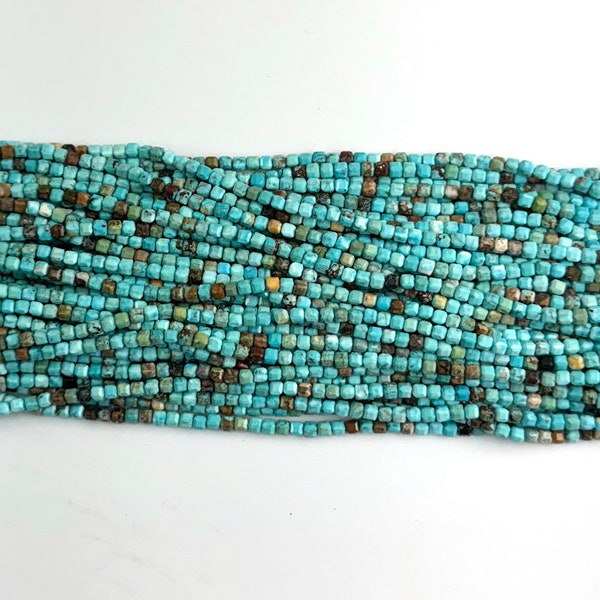 Faceted Blue Turquoise Cube Beads Gemstone 15.5" Strand 3.5mm