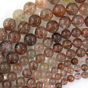 AA Natural Copper Rutilated Quartz Round Beads 15.5&quot; Strand 6mm 8mm 10mm