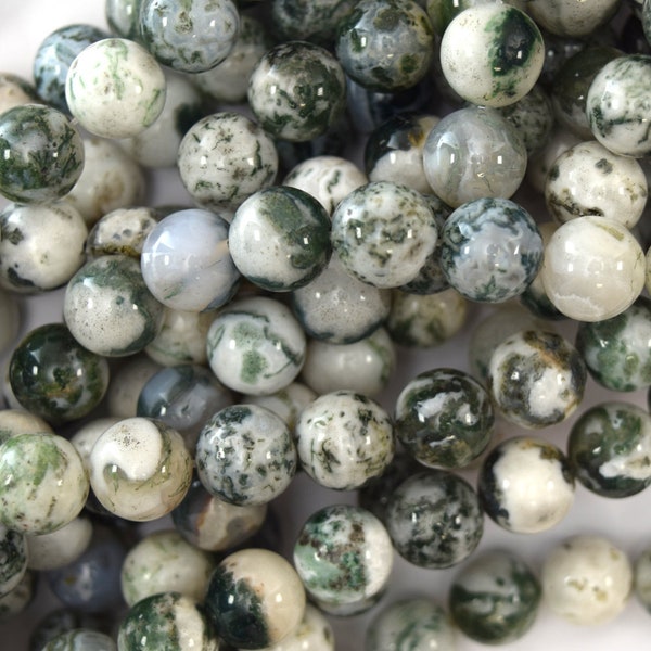 Natural Green White Tree Agate Round Beads Gemstone 15" Strand 4mm 6mm 8mm 10mm