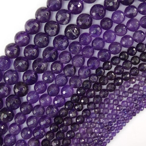 Natural Faceted Purple Amethyst Round Beads 15