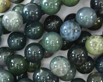 Natural Green Moss Agate Round Beads Gemstone 15" Strand 4mm 6mm 8mm 10mm 12mm