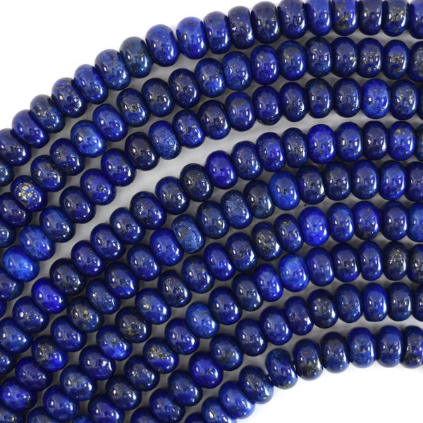 Blue Lapis Lazuli Rondelle Button Beads Gemstone 15" Strand 4mm 6mm 8mm