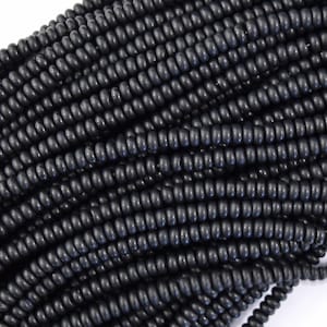 AA Matte Black Onyx Rondelle Button Beads Gemstone 15.5" Strand 4mm 6mm 8mm