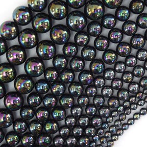 Rainbow Peacock Shell Pearl Round Beads Gemstone 15.5" Strand 4mm 6mm 8mm 10mm