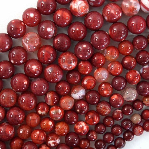 Red Fire Agate Round Beads Gemstone 15" Strand 6mm 8mm 10mm