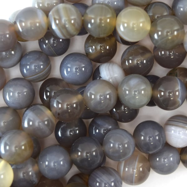 Natural Gray Stripe Agate Round Beads Gemstone 15" Strand 6mm 8mm 10mm 12mm