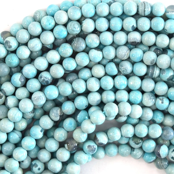 Aqua Blue Terra Agate Round Beads 14" Strand Robbin's Egg 6mm 8mm 10mm