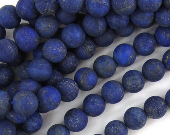 10mm matte blue lapis lazuli round beads 15" strand 38024
