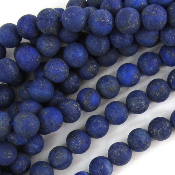 10mm matte blue lapis lazuli round beads 15" strand 38024