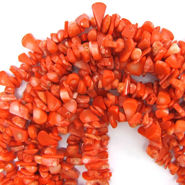 8x14mm pink orange coral flat teardrop chip beads 15" strand